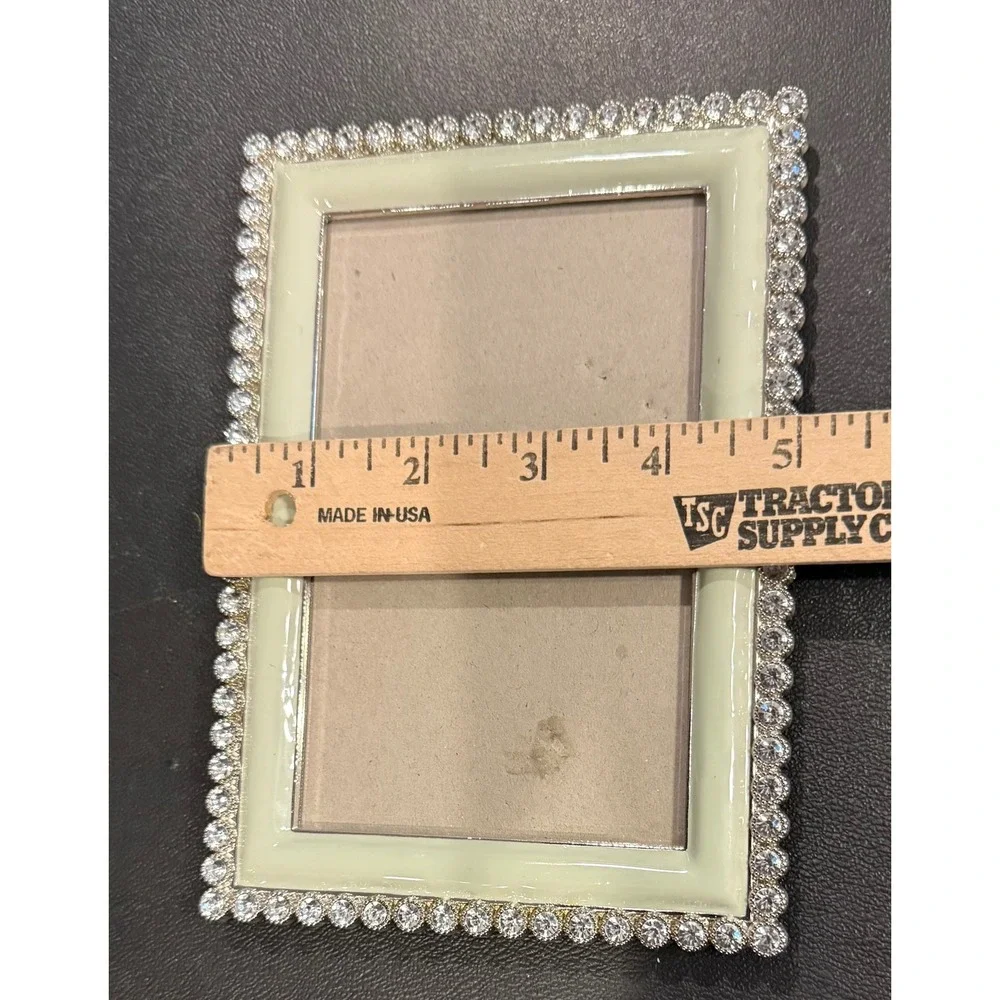 Picture Frame 4X6 Ivory Enamel Rhinestone Crystal Border Glam Free Standing